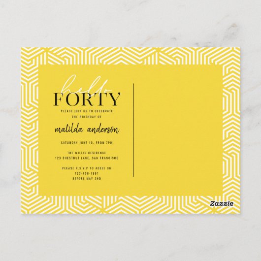 Script en geometrische 40e verjaardag briefkaart (Achterkant)