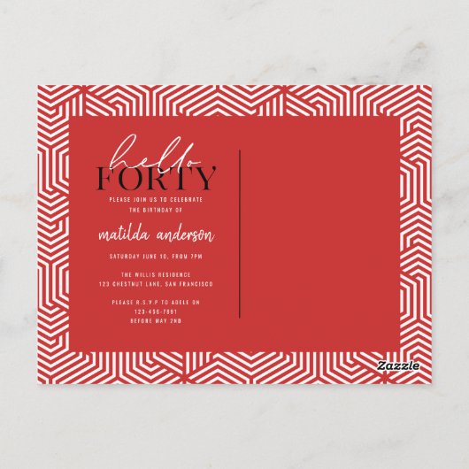 Script en geometrische 40e verjaardag briefkaart (Achterkant)