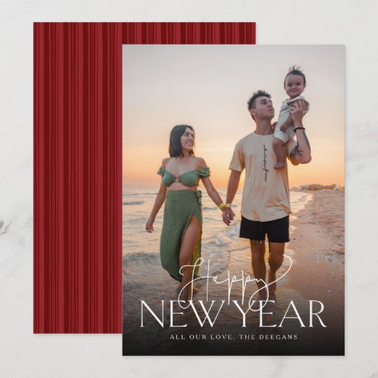 Script- en Sans-flatkaarten voor nieuwe jaren, ver Feestdagenkaart (Voorkant / Achterkant)