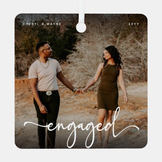 Script Engaged Photo Keepsake Gift Metalen Ornament (Achterkant)