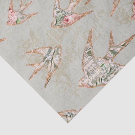 Script Ephemera Floral Waterverf Birds Tissuepapier (Detail)