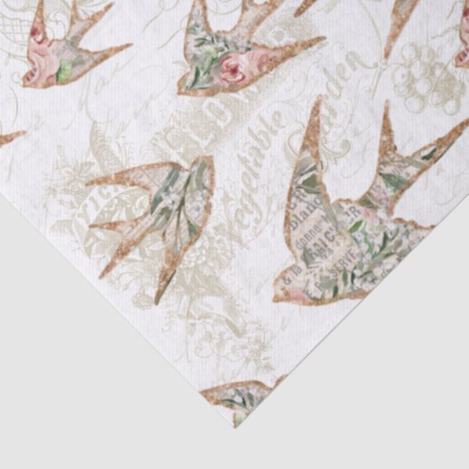  Script Ephemera Waterverf Floral Swallows Tissuepapier (Detail)