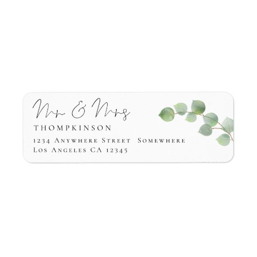 Script Eucalyptus Mr Mrs. Return Name Address Etiket (Voorkant)