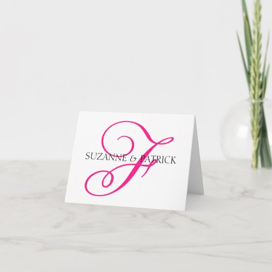 Script F Monogram Notitiekaart (Hot Pink / Zwart) (Voorkant)