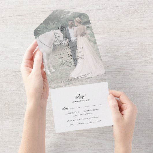  script Faded Photo Wedding All In One Uitnodiging (Afscheurbaar)