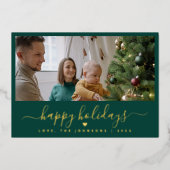 Script Familie Foto Folie Kerstvakantie Kaart (Voorkant)