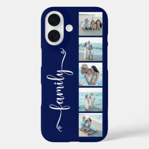 Script Familie Foto Marineblauw iPhone 16 Hoesje