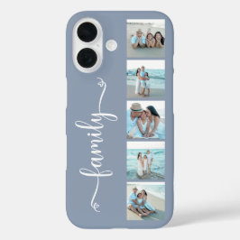 Script Familie Foto Stofblauw iPhone 16 Hoesje