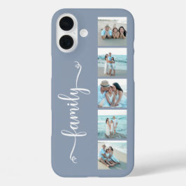 Script Familie Foto Stofblauw iPhone 16 Plus Hoesje