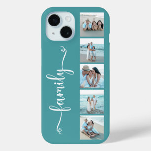Script Familie Foto Teal iPhone 15 Case