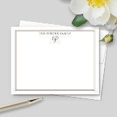 Script Familie Initiaal Monogram Bruin Briefpapier Notitiekaartje