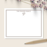 Script Familie Initiaal Monogram Bruine Briefpapie Notitiekaartje<br><div class="desc">Dit ontwerp heeft een dunne dubbele rand met ruimte voor een naam en een mooi schriftmonogram bovenaan. Klik op de aanpassen knop als u de ontwerpelementen wilt aanpassen en/of de tekst verder wilt aanpassen! Variaties van dit ontwerp, extra kleuren en bijpassende producten zijn beschikbaar in onze winkel, zazzle.com/store/doodlelulu. Neem contact...</div>