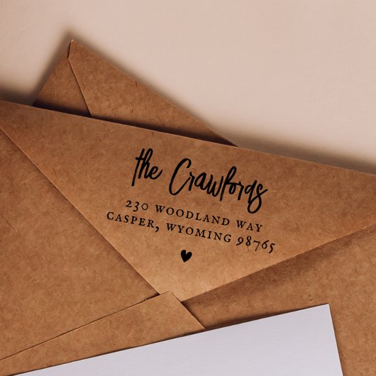 Script Familie Naam Whimsical Heart Retouradres Zelfinktende Stempel