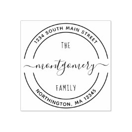 Script Familienaam 10 Rond Aangepast Terugkeeradre Rubberstempel