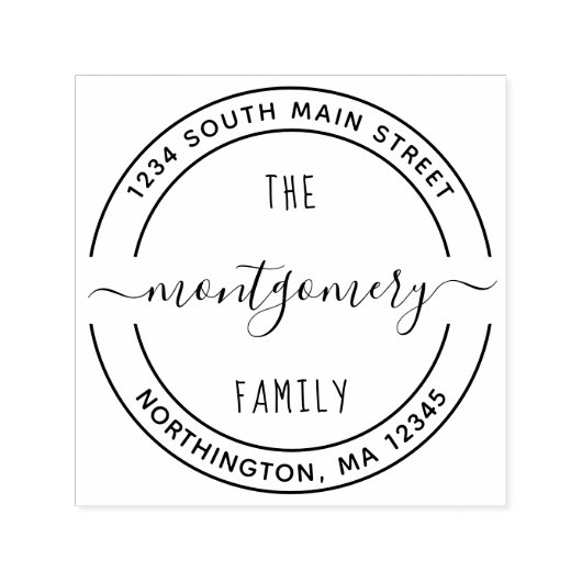 Script Familienaam 10 Rond Aangepast Terugkeeradre Zelfinktende Stempel (Design)