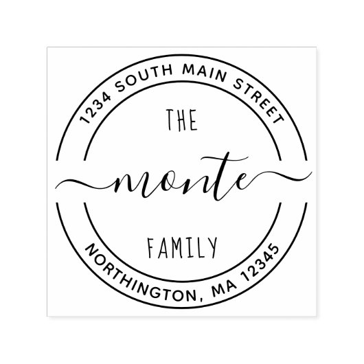 Script Familienaam 5 Rond Aangepast Terugkeeradres Zelfinktende Stempel (Design)
