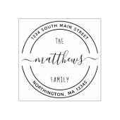 Script Familienaam 8 Rond Aangepast Terugkeeradres Rubberstempel (Afrduk)