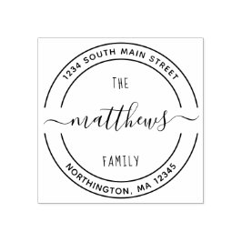 Script Familienaam 8 Rond Aangepast Terugkeeradres Rubberstempel