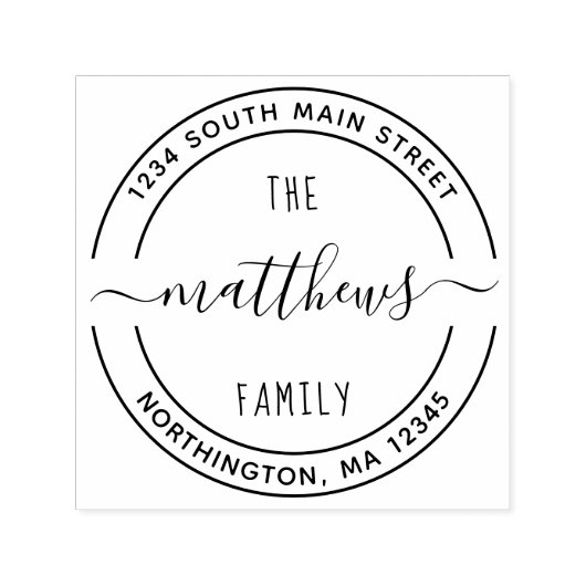 Script Familienaam 8 Rond Aangepast Terugkeeradres Zelfinktende Stempel (Design)