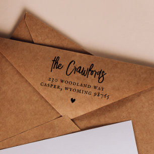 Script Familienaam Elegant Heart Return Adres Rubberstempel