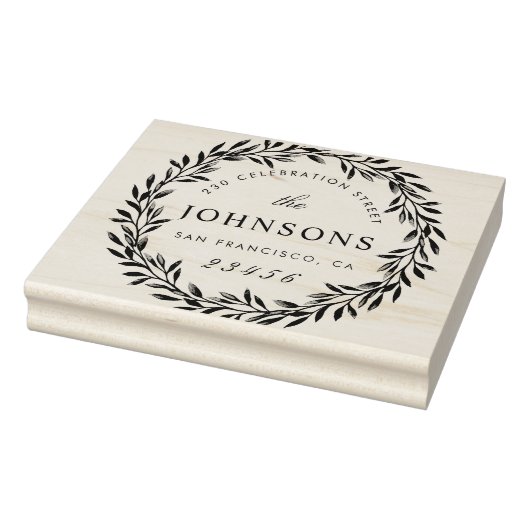 Script Familienaam Retouradres Botanische krans Rubberstempel (Stempel)