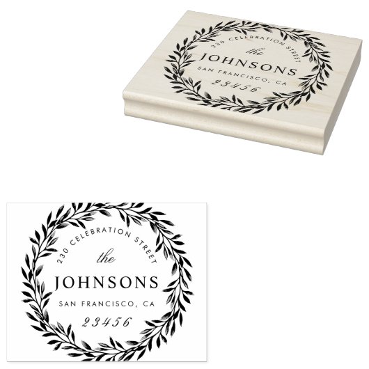 Script Familienaam Retouradres Botanische krans Rubberstempel (Gestempeld)