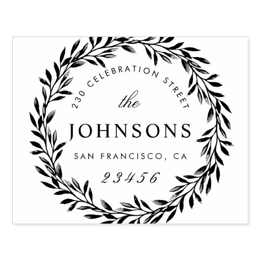 Script Familienaam Retouradres Botanische krans Rubberstempel (Afrduk)