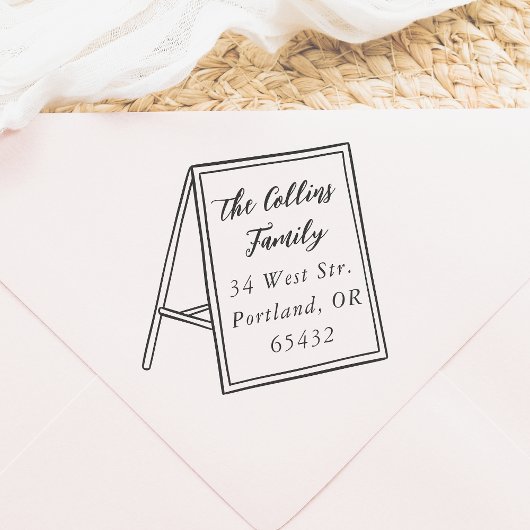 Script familienaam & retouradres sandwichbord rubberstempel