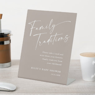 Script Familietradities Neutrale Baby Shower Reclamebord Met Voetstuk