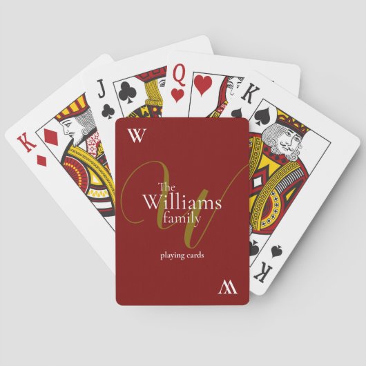 Script Family Monogram donkerrood Pokerkaarten (Achterkant)