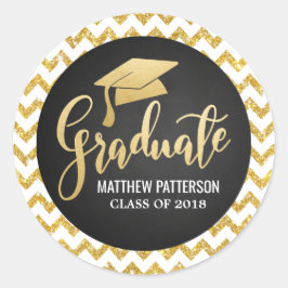 Script Faux Gouden Folie Afstuderen Pet Glitter Ch Ronde Sticker