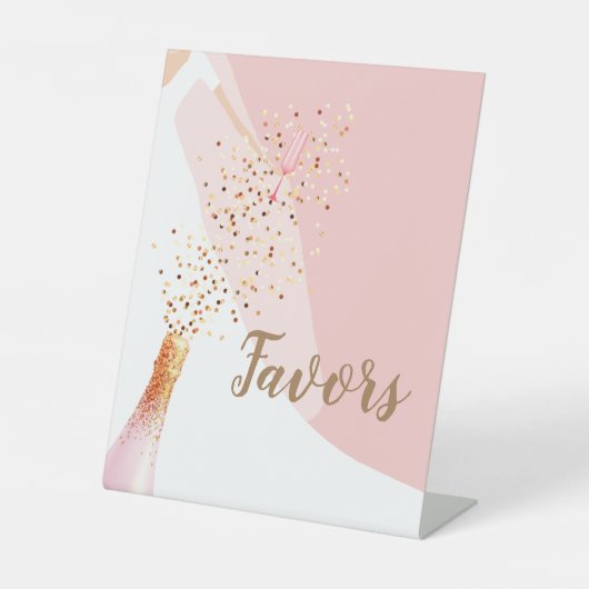 Script Favors Blush Roze Bruidsfeest Reclamebord Met Voetstuk (Voorkant)