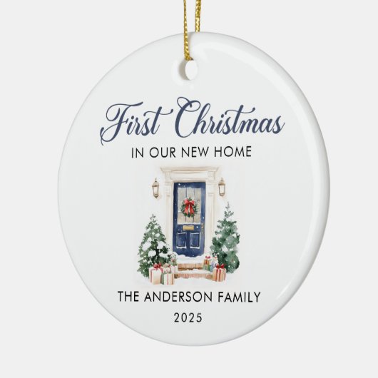 Script First Christmas At Our New Home Blue Keramisch Ornament (Links)