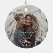 Script First Christmas Mr & Mrs Wedding Photo Keramisch Ornament (Achterkant)