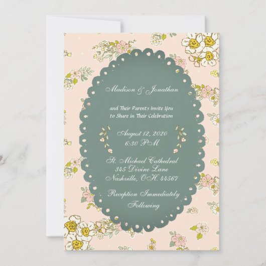 Script Floral Blush Wedding Kaart (Voorkant)