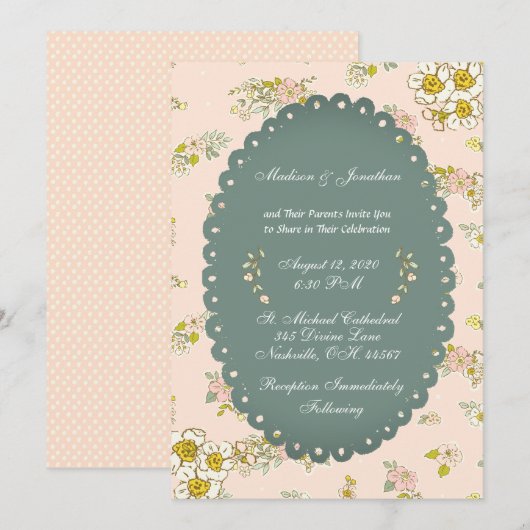  Script Floral Blush Wedding Kaart (Voorkant / Achterkant)