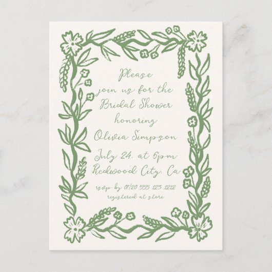 Script Floral Botanical Sage Vrijgezellenfeest Briefkaart (Voorkant)