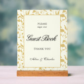 Script Floral Cream en Gold Guest Book Sign Acryl Bord (Neutraal)