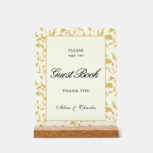 Script Floral Cream en Gold Guest Book Sign Acryl Bord