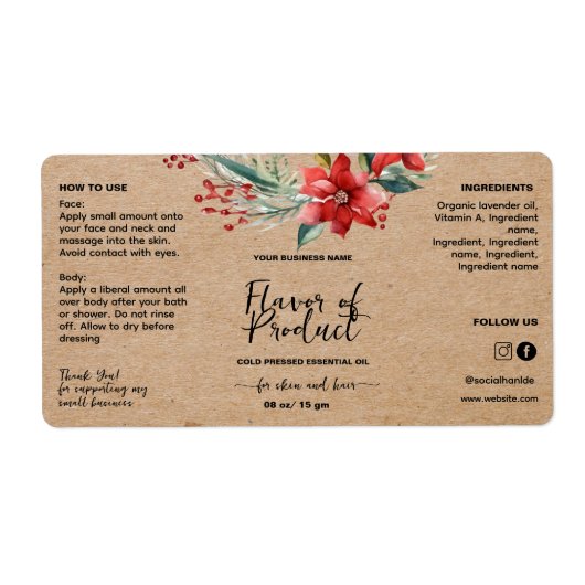 Script Floral Kraft druppelfles Etiket (Voorkant)
