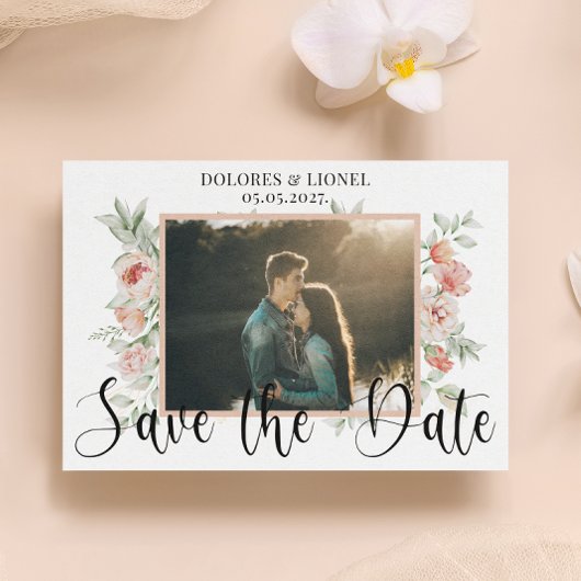 Script Floral Photo Minimalist Sla de datum op Kaart