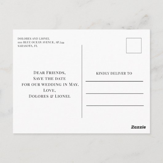 Script Floral Photo Wedding De datum opslaan Briefkaart (Achterkant)