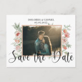 Script Floral Photo Wedding De datum opslaan Briefkaart (Voorkant)