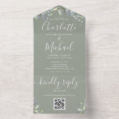 Script Floral QR Code Sage Groene Trouw  All In One Uitnodiging (Binnen)