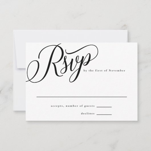 Script Floure Modern Black Reply RSVP-kaart RSVP Kaartje (Voorkant)
