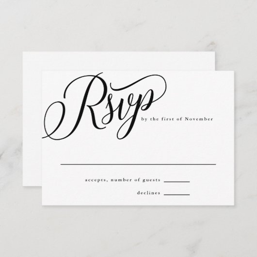Script Floure Modern Black Reply RSVP-kaart RSVP Kaartje (Voorkant / Achterkant)
