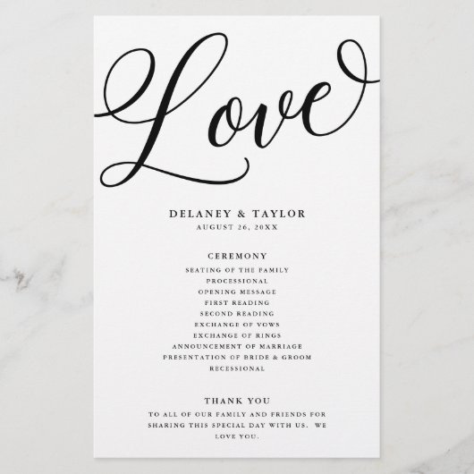 Script Flouring Personalized Black Paper-programma Flyer (Voorkant)