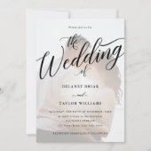 Script Flourish Modern Photo Wedding Invitation Kaart (Voorkant)
