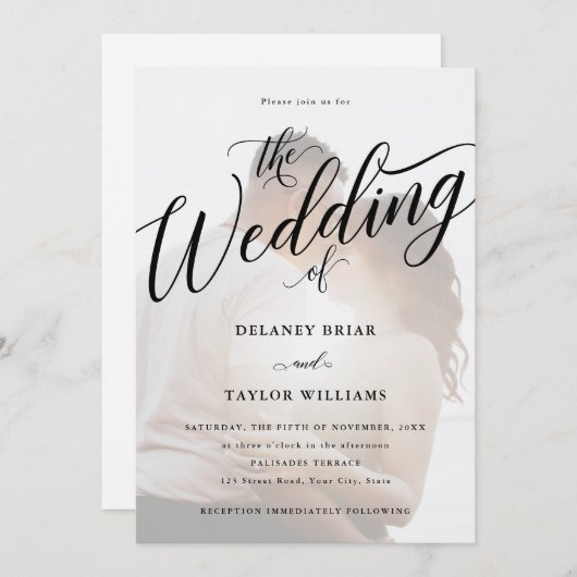 Script Flourish Modern Photo Wedding Invitation Kaart (Voorkant / Achterkant)