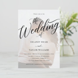 Script Flourish Modern Photo Wedding Invitation Kaart